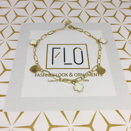BRACCIALE / CAVIGLIERA CON CUORI E QUADRIFOGLI