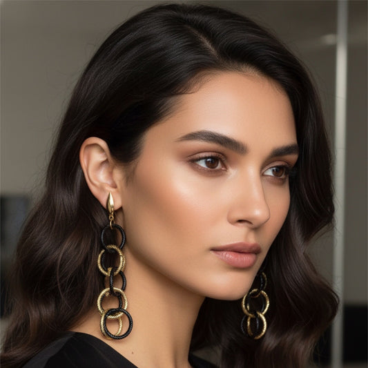 ORECCHINI CERCHI BICOLORE  NERO E ORO