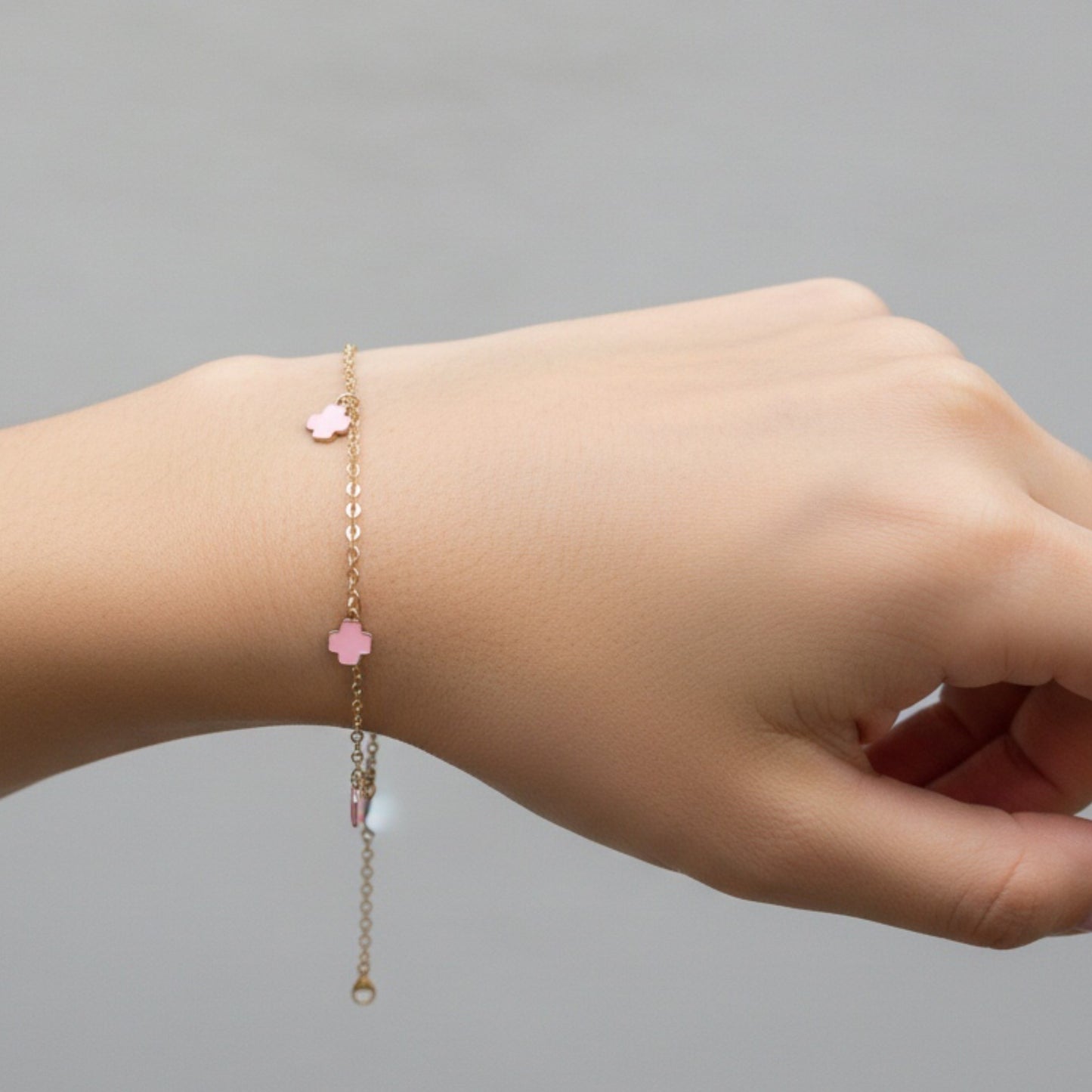 BRACCIALE / CAVIGLIERA CON QUADRIFOGLIO ROSA CHIARO