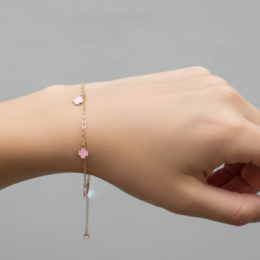 BRACCIALE / CAVIGLIERA CON QUADRIFOGLIO ROSA CHIARO