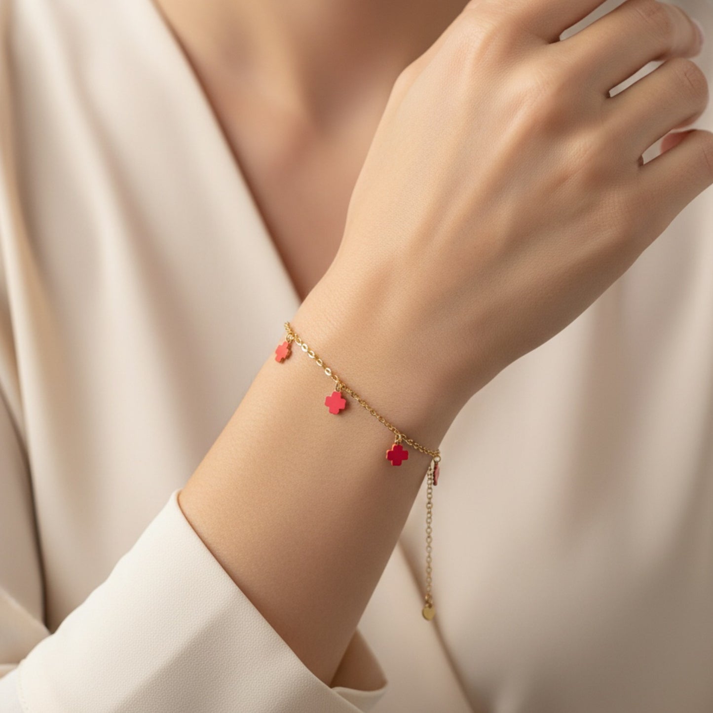 BRACCIALE / CAVIGLIERA CON QUADRIFOGLIO ROSA